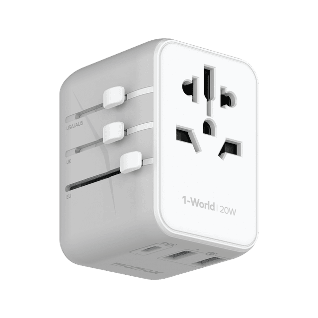 Momax 1-world 20w 3 port ac travel charger white
