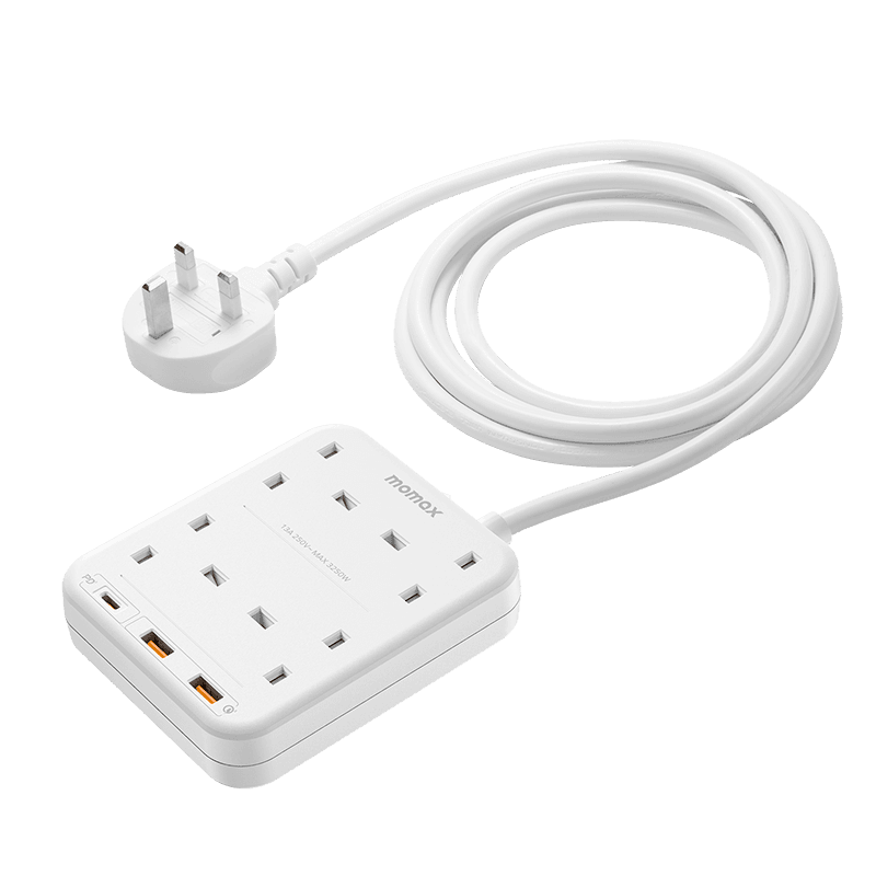 Momax oneplug 4 outlet power strip with usb space white