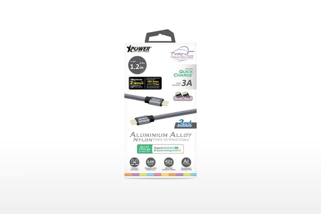 Xpower 2nd gen type-c to type-c aluminium alloy 1.2m cable grey