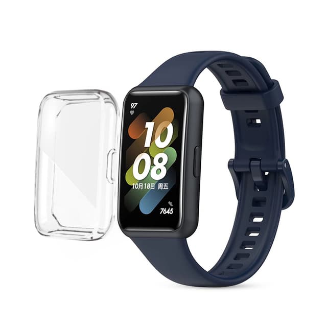 O Ozone Silicone Straps Compatible with Huawei Watch Band 7 With TPU Watch Case, Soft Silicone Breathable Replacement Strap Wristband Sport Band for Women Men (Dark Blue)