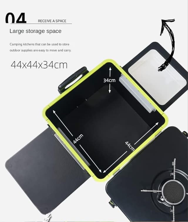مطبخ متنقل مع موقد غاز للرحلات صغير مدمج على شكل صندوق تخزين 60 لتر Outdoor Camping Kitchen Station with Integrated Stove