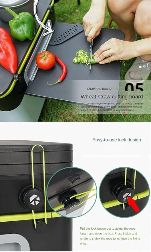 مطبخ متنقل مع موقد غاز للرحلات صغير مدمج على شكل صندوق تخزين 60 لتر Outdoor Camping Kitchen Station with Integrated Stove