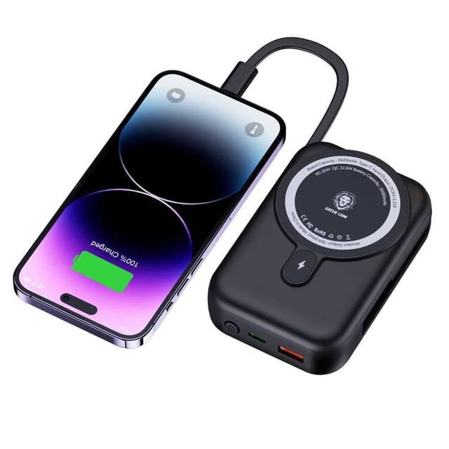 باور بانك كبير 20000 مللي أمبير جرين لايون أسود Green Lion Monaco Magsafe Power Bank