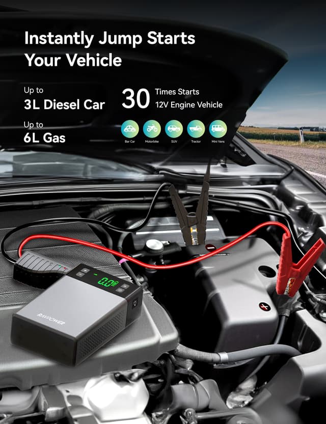اشتراك سيارة متنقل و منفاخ إطارات راف باور 12000 مللي أمبير Ravpower Jump Starter And Air Compressor