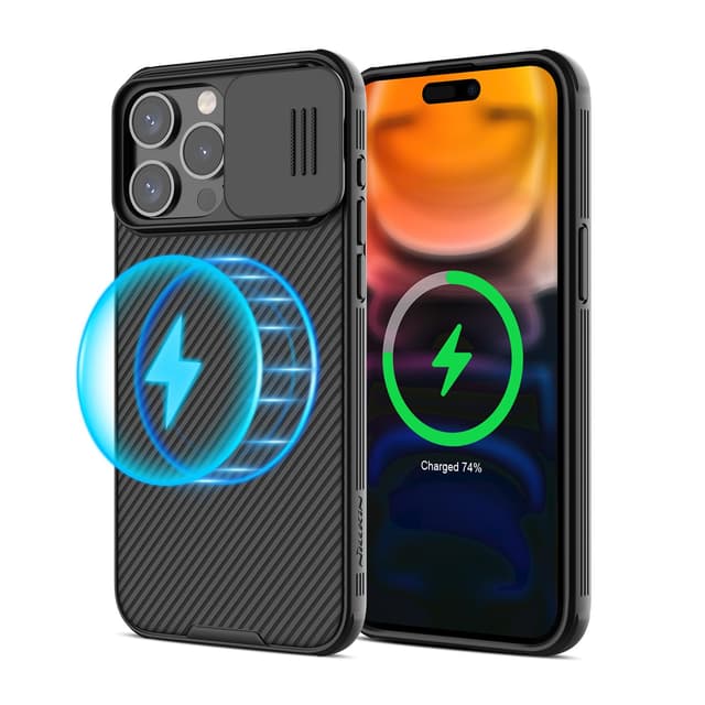 كفر ايفون 15 برو ماكس ماغ سيف أسود مع غطاء كاميرا بولي كربونات نيلكين Nillkin Magnetic Case for iPhone 15 Pro Max Case, Compatible with MagSafe, Sliding Camera Cover