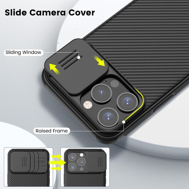 كفر ايفون 15 برو ماكس ماغ سيف أسود مع غطاء كاميرا بولي كربونات نيلكين Nillkin Magnetic Case for iPhone 15 Pro Max Case, Compatible with MagSafe, Sliding Camera Cover