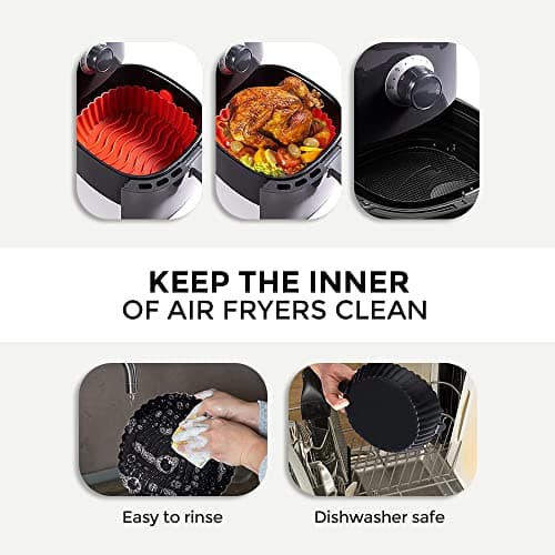 O Ozone Silicone Air Fryer Liner 7.5inch [Pack of Two] Reusable Air Fryer Silicone Basket Heat Resistant Easy Cleaning Air fryers Round Size from 2.5 Ltr to 5.5 Ltr Air fryer Oven Accessories - Red/Black