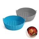 O Ozone Silicone Air Fryer Liner 8.5inch [Pack of Two] Reusable Air Fryer Silicone Basket Heat Resistant Easy Cleaning Air fryers Round Size from 3.5Ltr to 6.5 Ltr Air fryer Oven Accessories - Blue/Grey