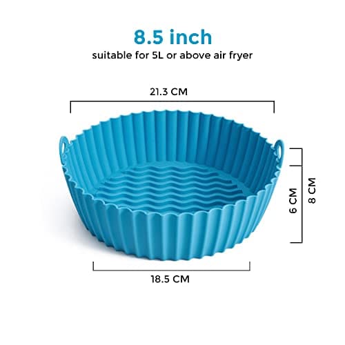 O Ozone Silicone Air Fryer Liner 8.5inch [Pack of Two] Reusable Air Fryer Silicone Basket Heat Resistant Easy Cleaning Air fryers Round Size from 3.5Ltr to 6.5 Ltr Air fryer Oven Accessories - Blue/Grey