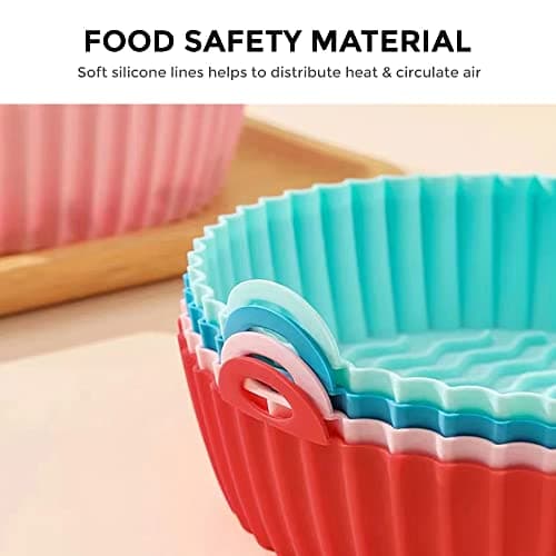 O Ozone Silicone Air Fryer Liner 8.5inch [Pack of Two] Reusable Air Fryer Silicone Basket Heat Resistant Easy Cleaning Air fryers Round Size from 3.5Ltr to 6.5 Ltr Air fryer Oven Accessories - Blue/Grey