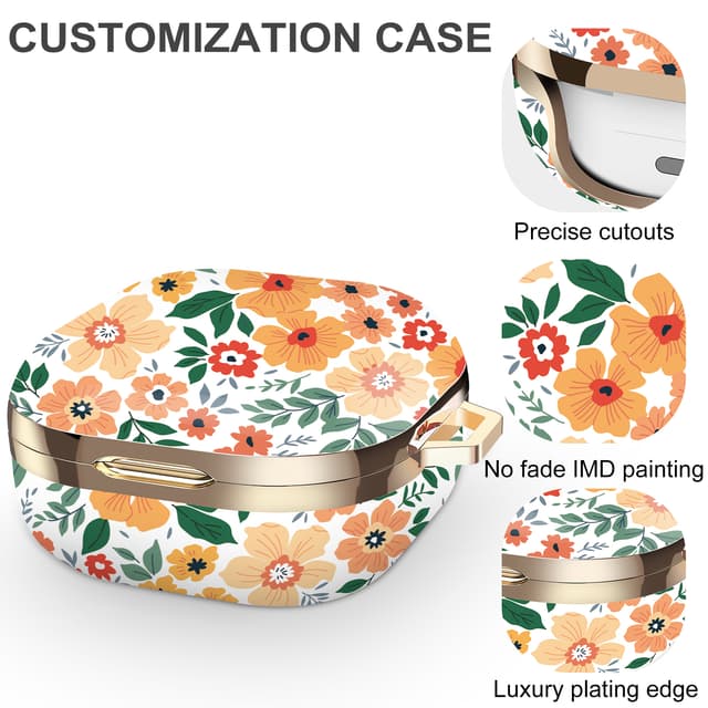 O Ozone Case for Samsung Galaxy Buds 2 Pro (2022) / Galaxy Buds 2 (2021) / Galaxy Buds Pro (2021) / Galaxy Buds Live (2020) Cute Patterns Hard Shell Protective Cover with Key Chain for Girls Women- Off white