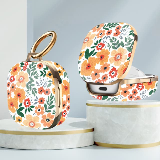 O Ozone Case for Samsung Galaxy Buds 2 Pro (2022) / Galaxy Buds 2 (2021) / Galaxy Buds Pro (2021) / Galaxy Buds Live (2020) Cute Patterns Hard Shell Protective Cover with Key Chain for Girls Women- Off white