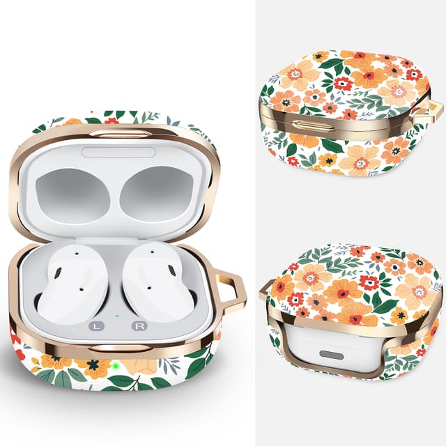 O Ozone Case for Samsung Galaxy Buds 2 Pro (2022) / Galaxy Buds 2 (2021) / Galaxy Buds Pro (2021) / Galaxy Buds Live (2020) Cute Patterns Hard Shell Protective Cover with Key Chain for Girls Women- Off white