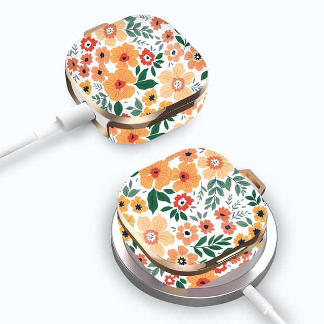 O Ozone Case for Samsung Galaxy Buds 2 Pro (2022) / Galaxy Buds 2 (2021) / Galaxy Buds Pro (2021) / Galaxy Buds Live (2020) Cute Patterns Hard Shell Protective Cover with Key Chain for Girls Women- Off white