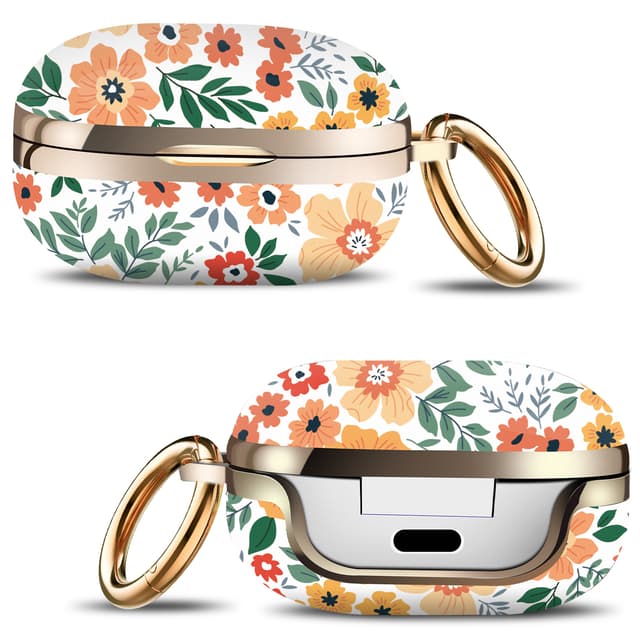 O Ozone Case for Samsung Galaxy Buds 2 Pro (2022) / Galaxy Buds 2 (2021) / Galaxy Buds Pro (2021) / Galaxy Buds Live (2020) Cute Patterns Hard Shell Protective Cover with Key Chain for Girls Women- Off white