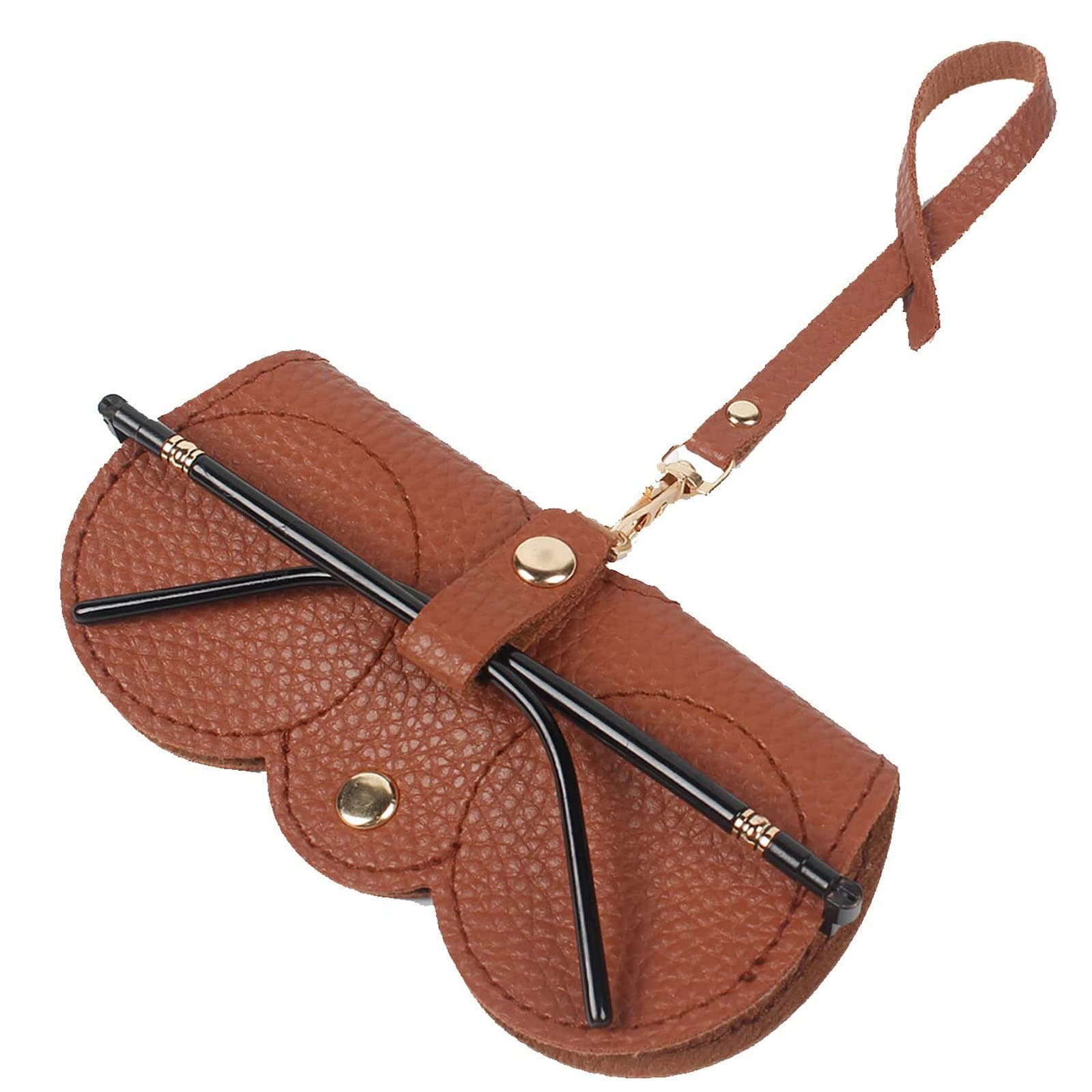 O Ozone Portable Soft Leather Sunglasses Bag, Slim Travel Sunglasses Pouch, Outdoor Carrying Organizer Eyeglass Bags with Wrist Strap, Reading Glasses Case for Men Women-Brown