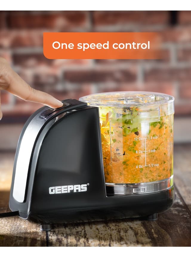 Geepas Multi Chopper With Stainless Steel Blade, 100w Powerful Copper Motor, 350ml Chopper Bowl, One Speed Control, High Power Dc Motor, Mincing Function, Coarse, Easy To Clean, Chop To Fine Mince 350 Ml 100 W Black