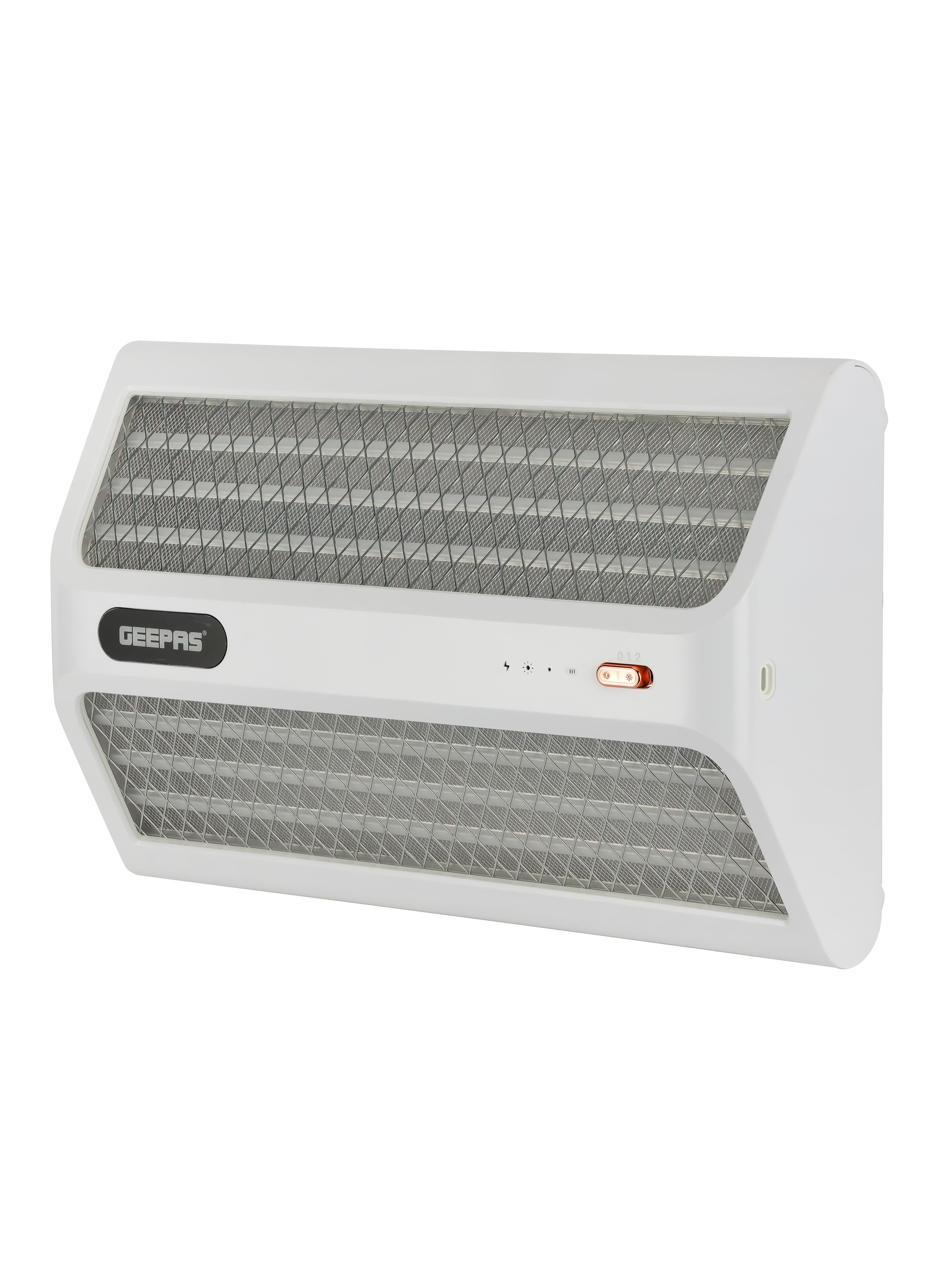 Geepas Rechargeable Dual Sided Insect Killer With Automatic Voltage Regulation, Non-Poison, Non-Smell, Low Power Consumption, Lithium Battery 1200 Mah, Versatile Use, Type C Charging 6 W White
