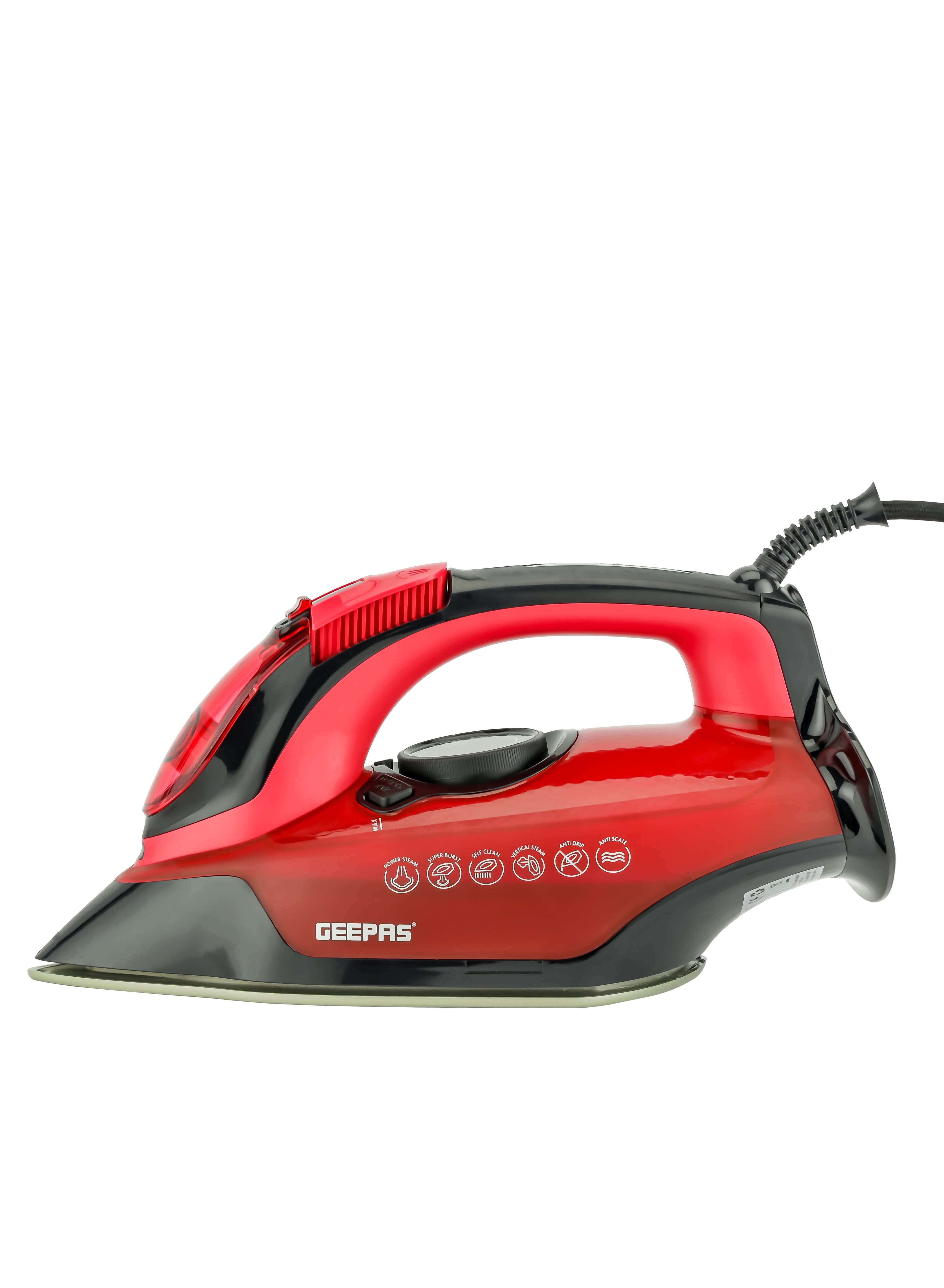 Geepas Ceramic Steam Iron/ Dry Ironing Box With Ceramic-Coated Soleplate And Anti-Calc, Anti-Drip Function/ Comfortable Handle And Handy Design With Multiple Functions/ 350 Ml Water Tank 350 Ml 3100 W Red & Black
