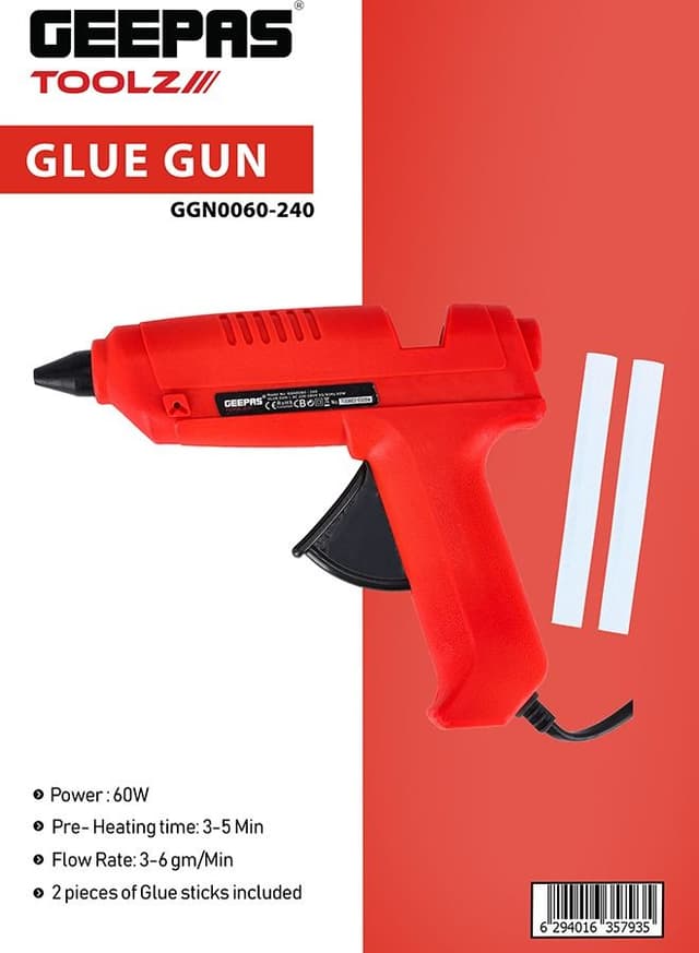 مسدس سيليكون من جيباس مناسب لعمل الأطفال للأعمال اليدوية مع اصبعي سيليكون Geepas Glue Gun