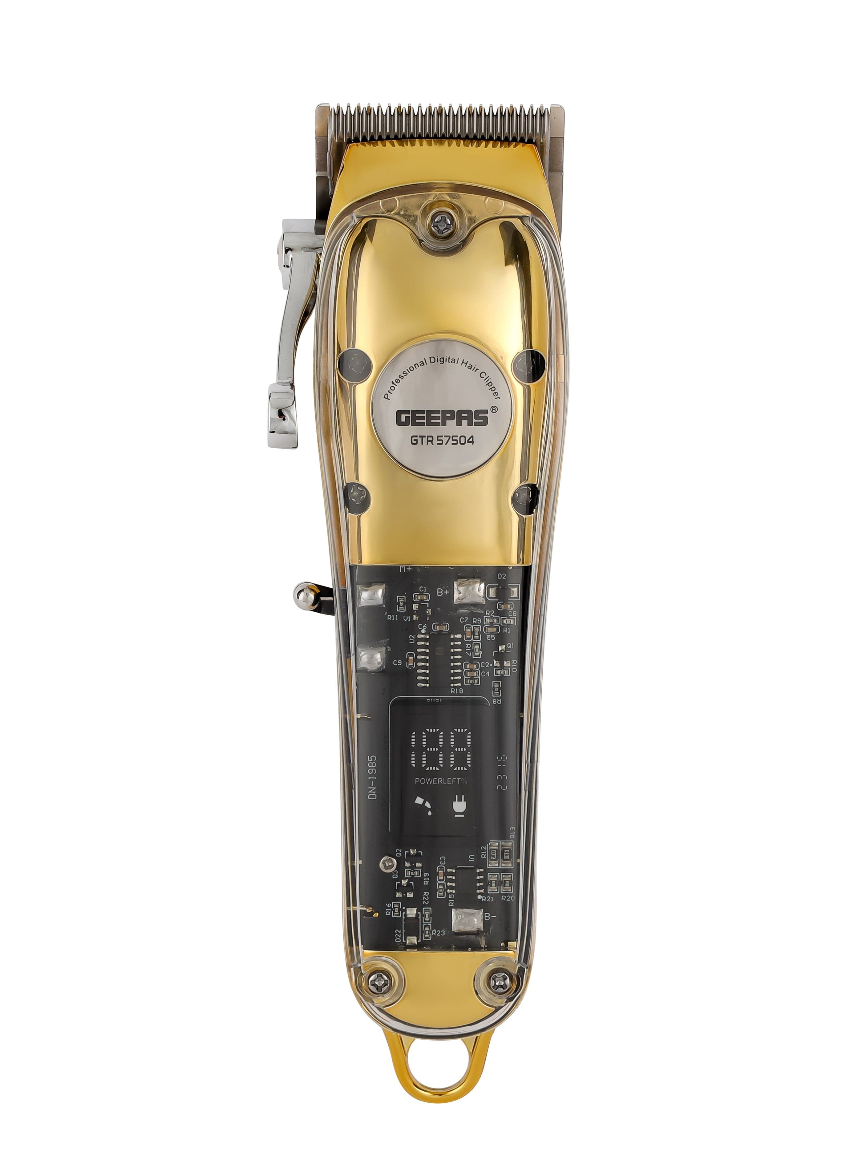 Geepas Professional Digital Hair Clipper- / With High-Capacity Battery And Fast Usb Charging/ 4 Adjustable Cutting Blades And 8 Different Length Limit Combs/ Lcd Display