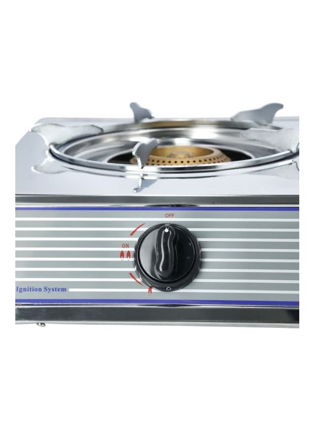 Geepas Stainless Steel Gas Cooker, Save Gas 60%, - Stainless Steel Body, Automatic Ignition System, Cast Iron Burner, High-Quality Electroplated Pan Support Silver