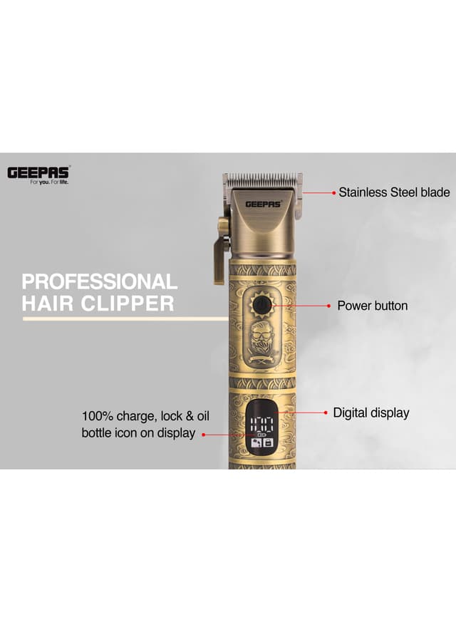 ماكينة حلاقة الشعر والذقن الاحترافية مع شاشة عرض من جيباس قابلة للشحن Geepas Professional Hair And Beard Clipper