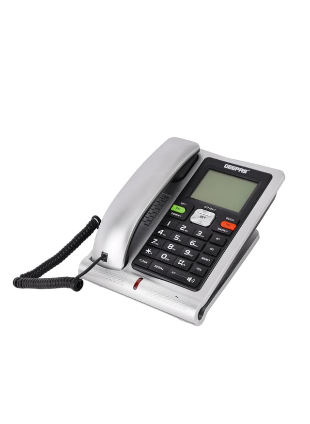 Geepas Executive Telephone With Caller Id Gtp2801, With 16-Digit Lcd Display And White Backlight, Solid Built Quality And Classic Design, Hands Free Function And Auto Redial, Ideal For Home And Office