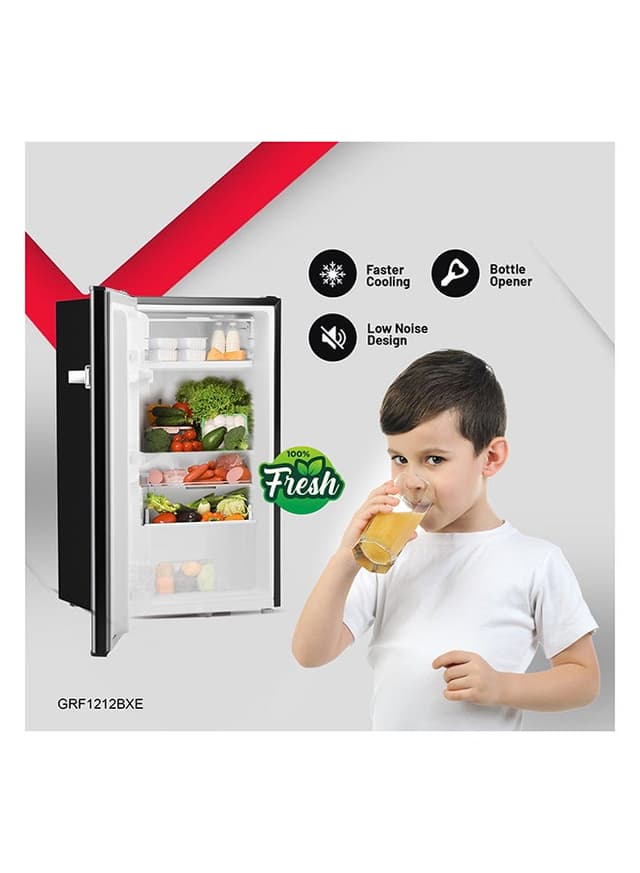 ثلاجة صغيرة 120 لتر أسود جيباس Geepas 120l Gross/92l Net Capacity Single Door Mini Defrost Refrigerator With Retro Premium Design