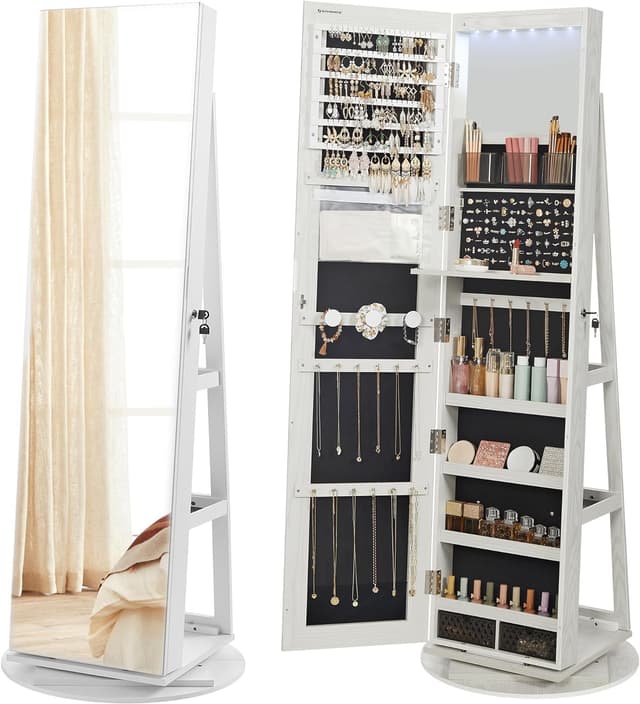 مرايا طويله لغرف النوم مع خزائن ومنظم للمكياج والمجوهرات Full Length Dressing Mirror With Jewellery Storage Organiser