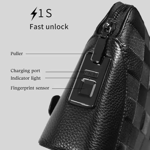 حقيبة يد رجالية جلد بالبصمة Anti theft Bag with Fingerprint Lock