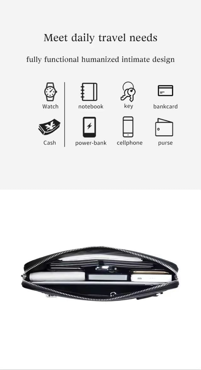 حقيبة يد رجالية جلد بالبصمة Anti theft Bag with Fingerprint Lock