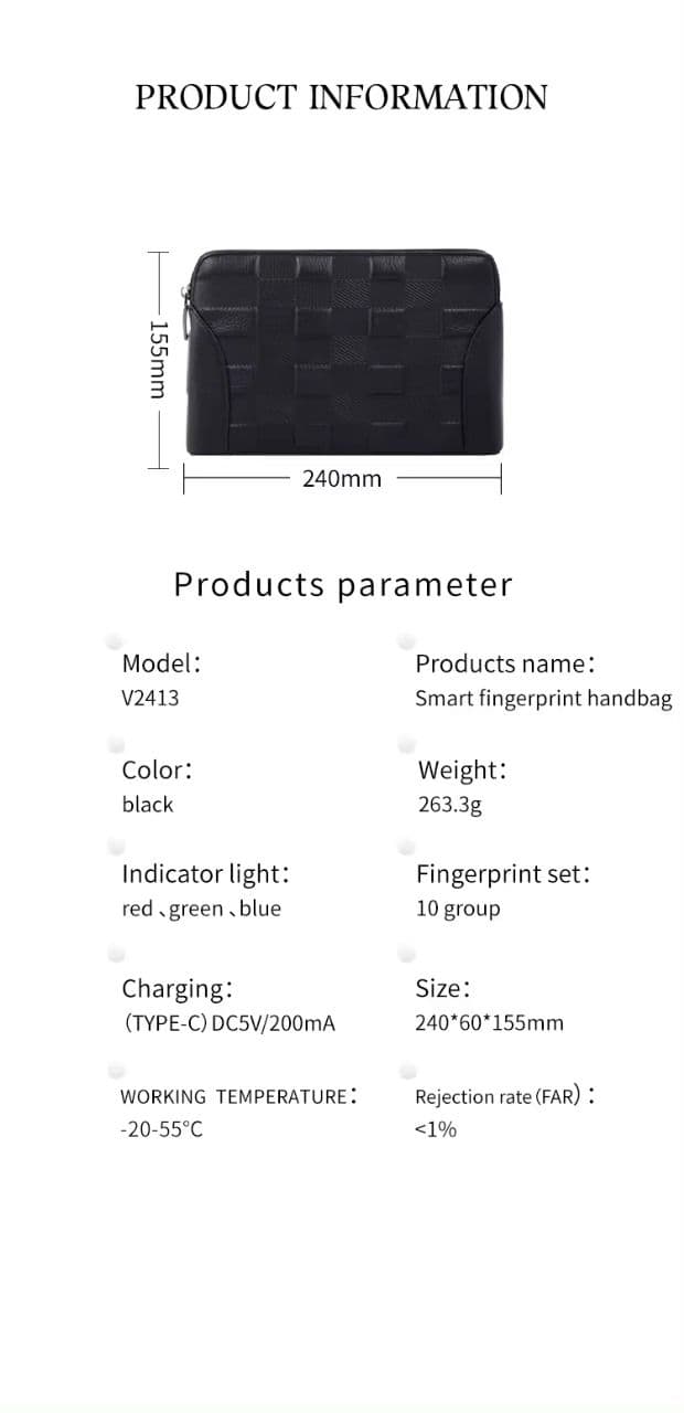 حقيبة يد رجالية جلد بالبصمة Anti theft Bag with Fingerprint Lock