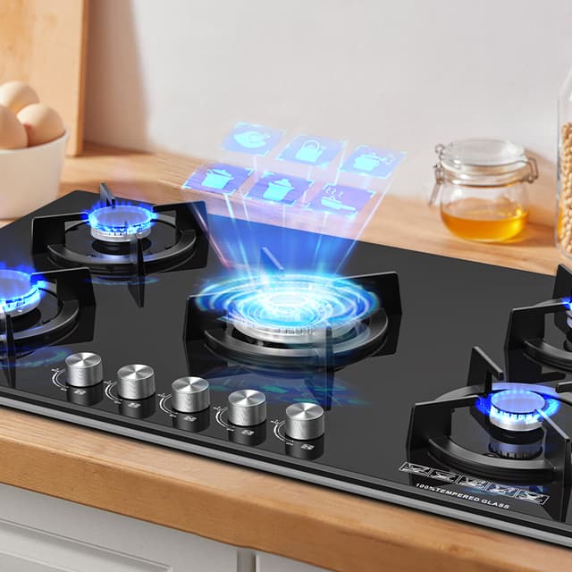 فرن بلت ان غاز 90 سم وينينج ستار 5 شمعات Winning Star Glass 5 Burner Gas Stove