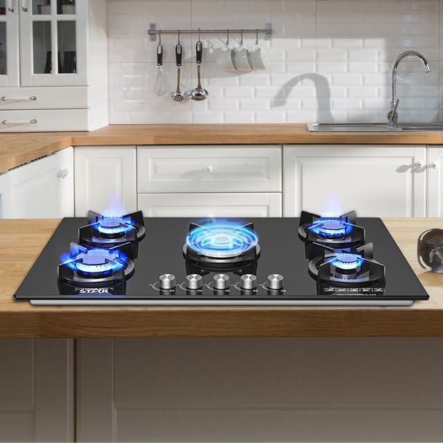 فرن بلت ان غاز 90 سم وينينج ستار 5 شمعات Winning Star Glass 5 Burner Gas Stove
