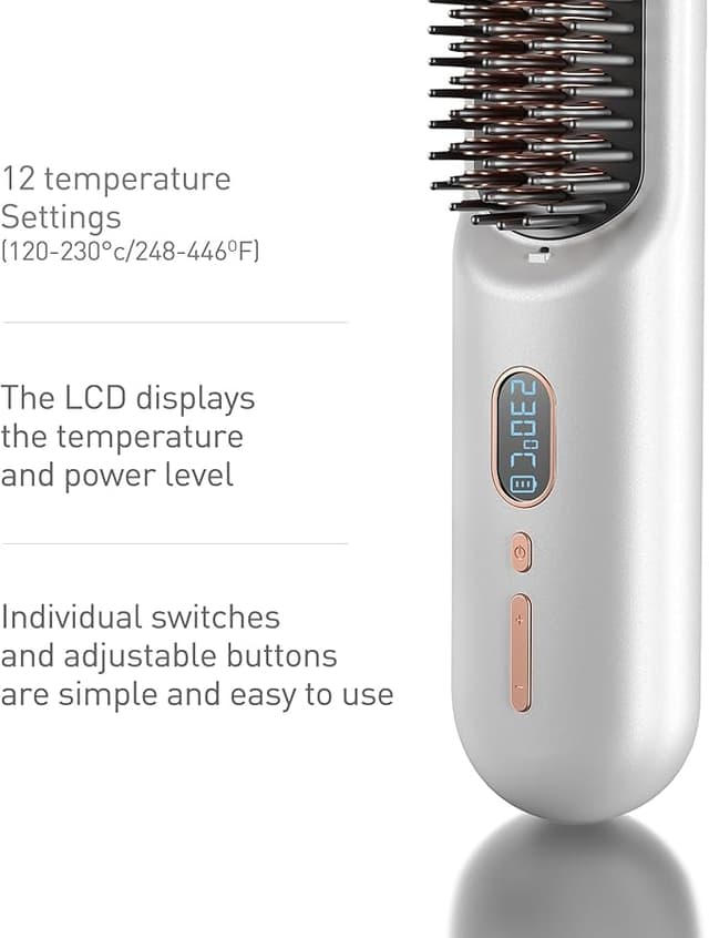 مشط حراري للشعر قابل للشحن 9600 مللي أمبير 230 درجة مئوية Cordless Hair Straightener Brush