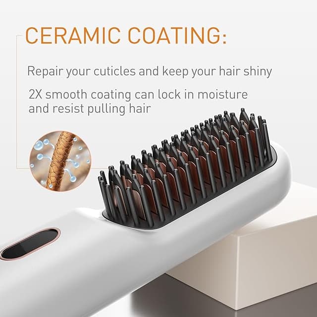 مشط حراري للشعر قابل للشحن 9600 مللي أمبير 230 درجة مئوية Cordless Hair Straightener Brush