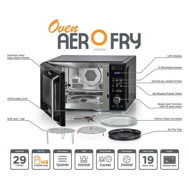 Black+Decker 4-In-1 Digital Microwave Oven With Air Fryer, Grill & Convection, 29l, Black - Mzaf2910-B5, By Black+Decker