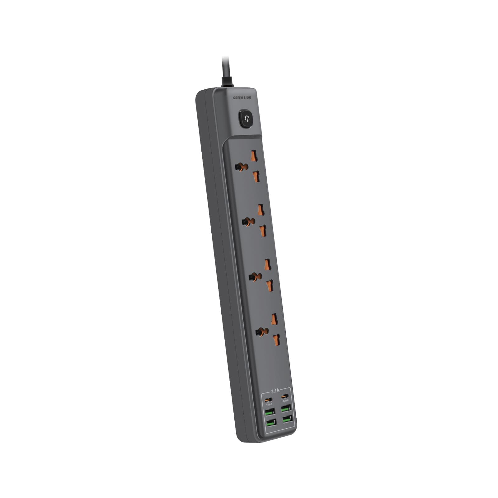 Green Lion Power Socket 4 USB - A & 2 Type - C Port 2 Meter 2500W - Gray