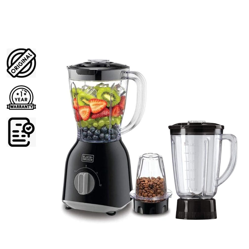 Black+Decker 400w 1.0l Blender With 2 X Blender Jars & Grinder Mill, Black - Bx365pr-B5
