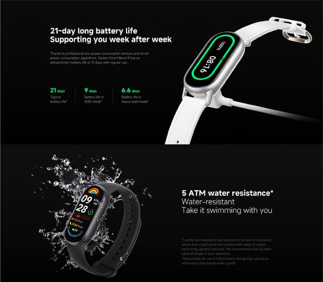 سوار شاومي باند 9 الذكي فضي شاومي Xiaomi Smart Band 9