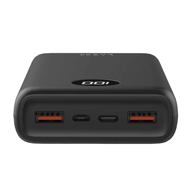 Lazor Vogue PB55: 20000mAh Power Bank with LED Power Level Display, Overcharging Protection, Fast Charging USB, Polymer Battery, Micro USB & Type-C Ports - Black