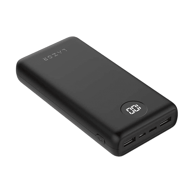 Lazor Vogue PB55: 20000mAh Power Bank with LED Power Level Display, Overcharging Protection, Fast Charging USB, Polymer Battery, Micro USB & Type-C Ports - Black