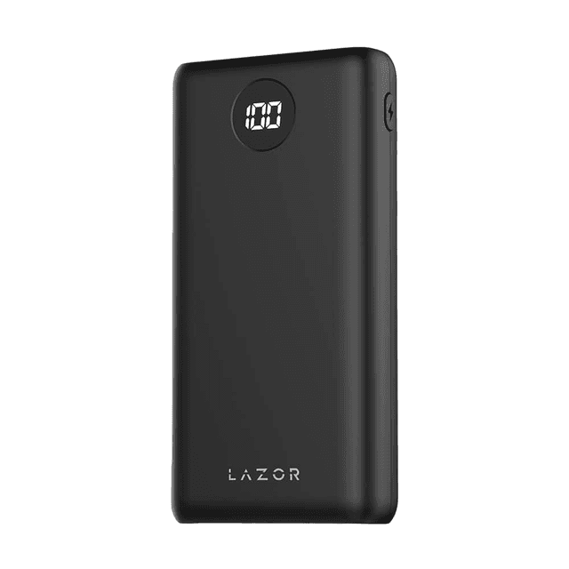 Lazor Vogue PB55: 20000mAh Power Bank with LED Power Level Display, Overcharging Protection, Fast Charging USB, Polymer Battery, Micro USB & Type-C Ports - Black