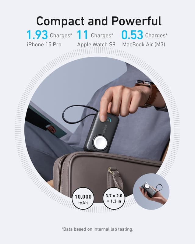 Anker Powercore Nano 10000Mah Pd 30W Built-In Usb-C Cable & Apple Watch Charger