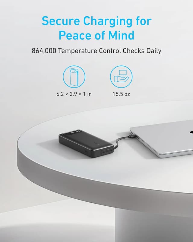 Anker Smart Display Power Bank 20000mAh, 87W, With Built-In USB-C Cable