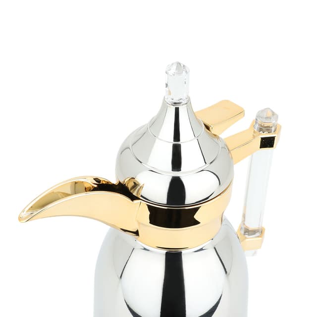 Al Saif Gallery Tamim Dallah 3 Silver, With A Transparent Handle, A Golden Mouth, 0.35 Liters