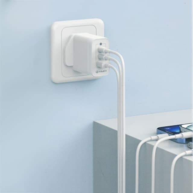 IQ Touch 65W Compact 3-Output Gan Charger with (2 Type-C PD 65W) and (1 USB-A QC 18W) Port