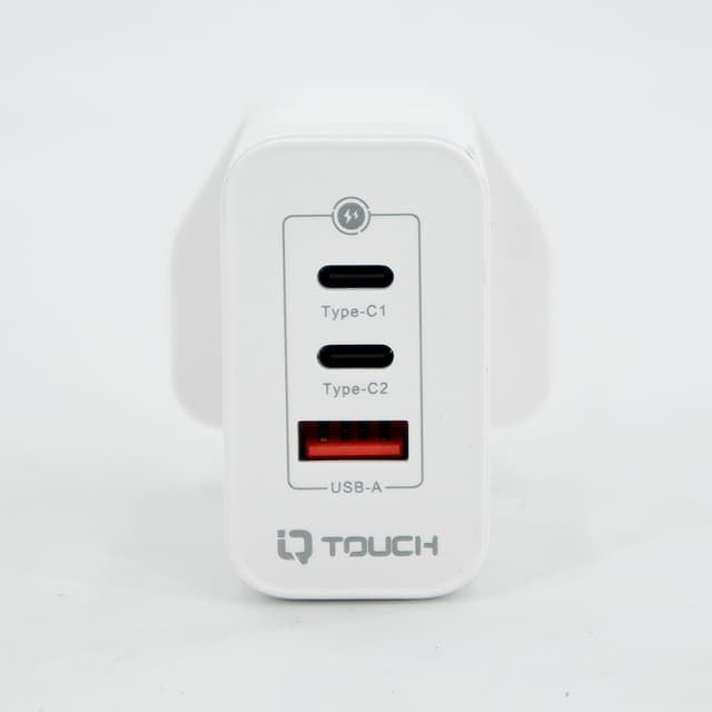 IQ Touch 65W Compact 3-Output Gan Charger with (2 Type-C PD 65W) and (1 USB-A QC 18W) Port