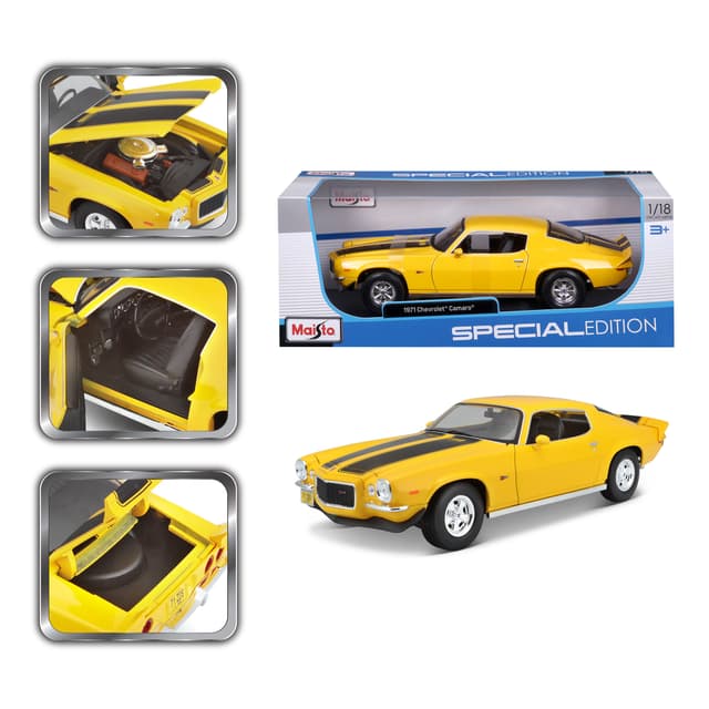 لعبة سيارة شيفروليه كامارو 1971 مقاس 1:18 أصفر مايستو Maisto 1971 Chevrolet Camaro